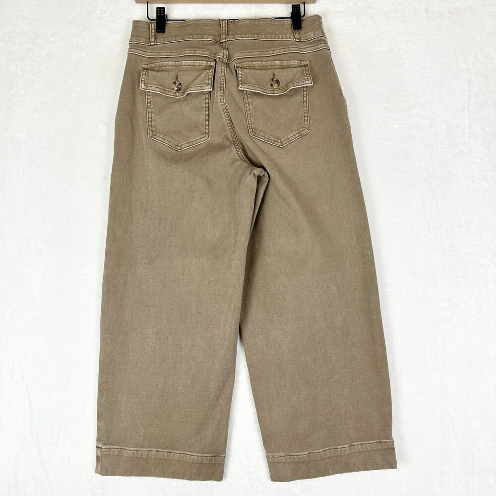 Spanx Twill Cropped Wide Leg Pant Size Large Petite Stretch Khaki Tan Pull On - Picture 2 of 3